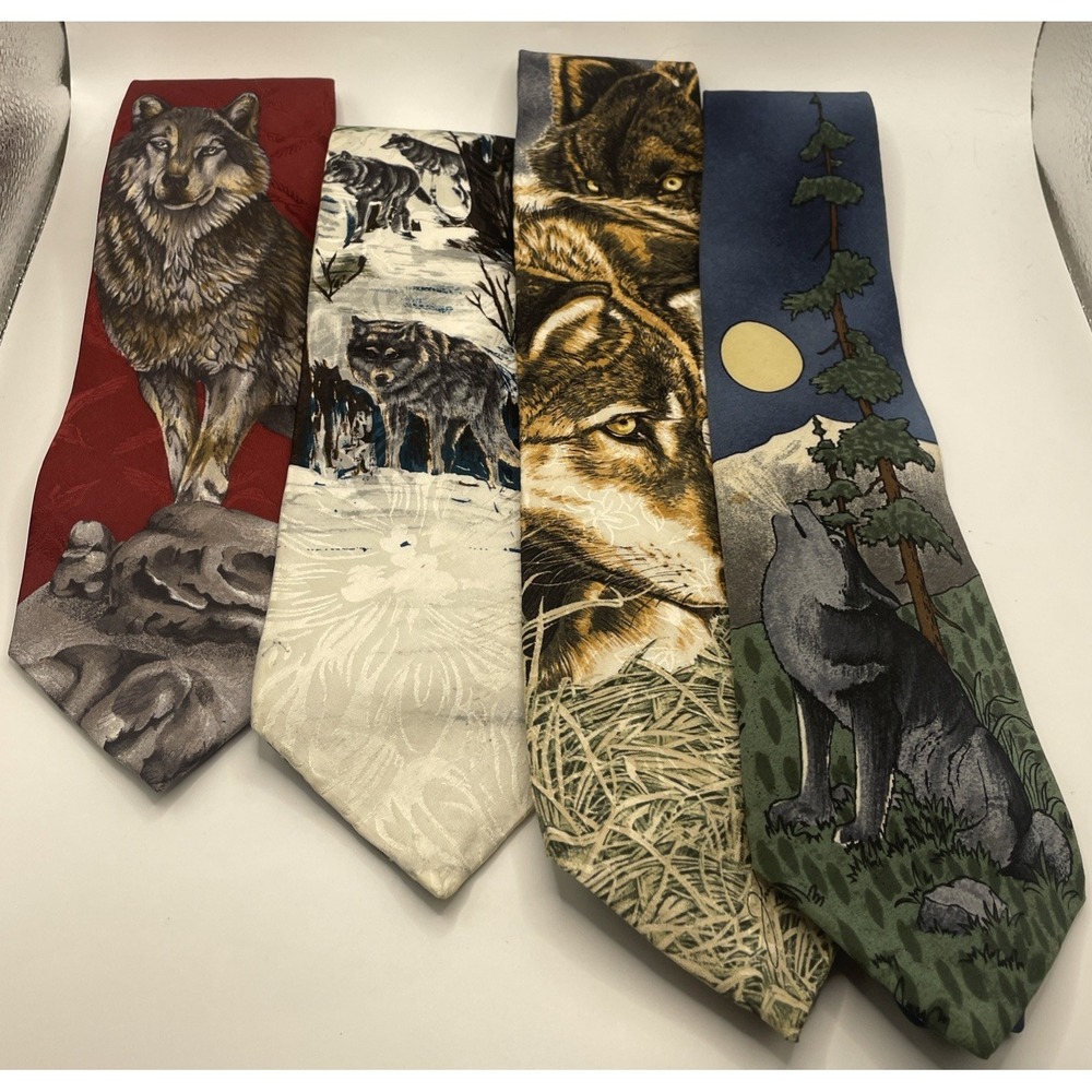Lot Of 4 Vintage Wolves Men's Ties Assortment 100% Silk Assorted Brands